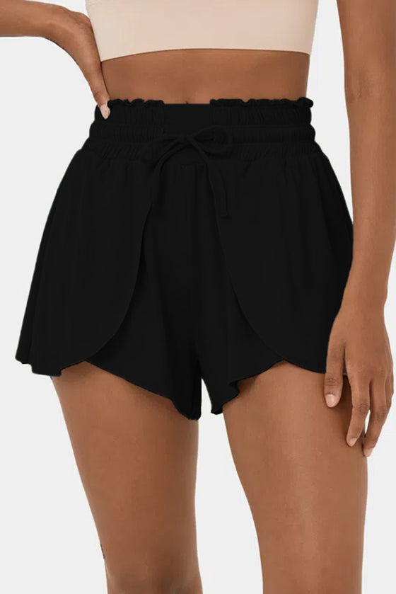 Black Frill High Waist Petal Wrap Swim Shorts | Available in 3 Colors (Pre-Order)