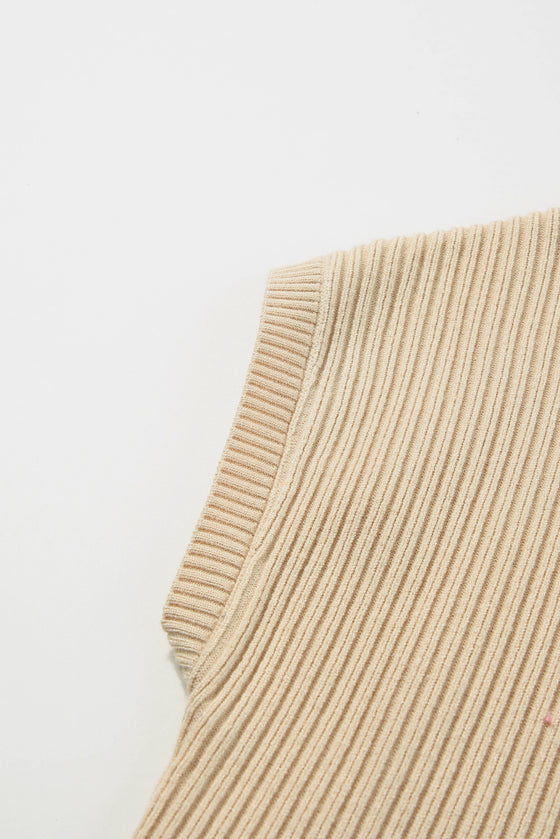 Oatmeal Patch Pocket Ribbed Knit Short Sleeve Sweater | Available in 7 Colors