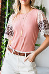 Pink Rib-Knit Leopard Lace Summer Top | Available in Black