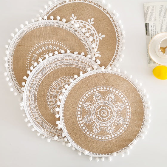 Braided Jute Placemat with Decorative Round Fringe Edge | Available in 10 Styles