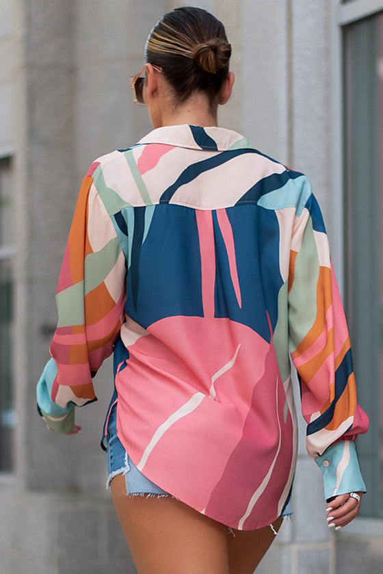 Multicolor Abstract Print Cuffed Sleeve Shirt