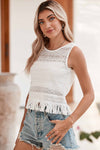 White Fringe Hem Lace Cropped Tank Top