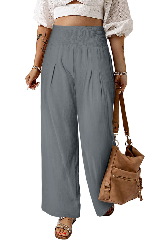 Khaki Smocked High Waist Wide Leg Pants | Available in 7 Colors