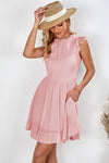 Pink Casual Pocketed Ruffle Babydoll Mini Dress