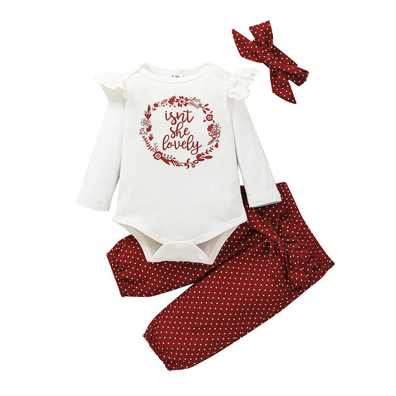 Clothes Cover Letters Baby Girls' Long-sleeved Trousers 3 Piece Set