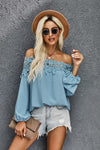 Light Blue Casual Blooming Lace Off The Shoulder Blouse Top