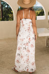 White Floral Slit Ruffled Halter Neck Maxi Dress