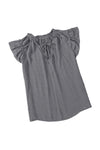 Gray V Neck Tiered Ruffle Sleeve Top | Available in 2 Colors