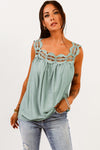 Pastel Green Crochet Square Neck Sleeveless Shirt