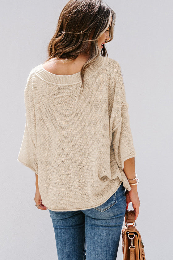 Beige Casual Heart Print Knit Sweater