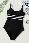 Black Contrast Trim U Neck Adjustable Strap One-Piece Swimwear