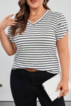 White Stripe V Neck Plus Size T-Shirt