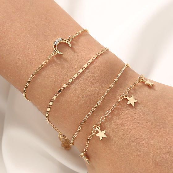 Delicate Chain Bracelet Set in Gold Finish