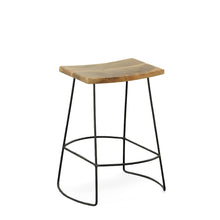  Set Of Two 25" Natural and Black Steel Backless Counter Height Bar Stools
