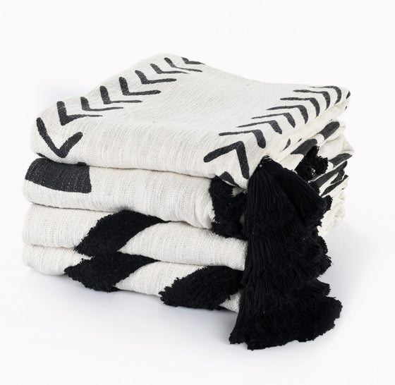 Black And White Woven Cotton Striped Throw Blanket