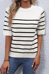 White Stripe Half Sleeve Knitted Tee