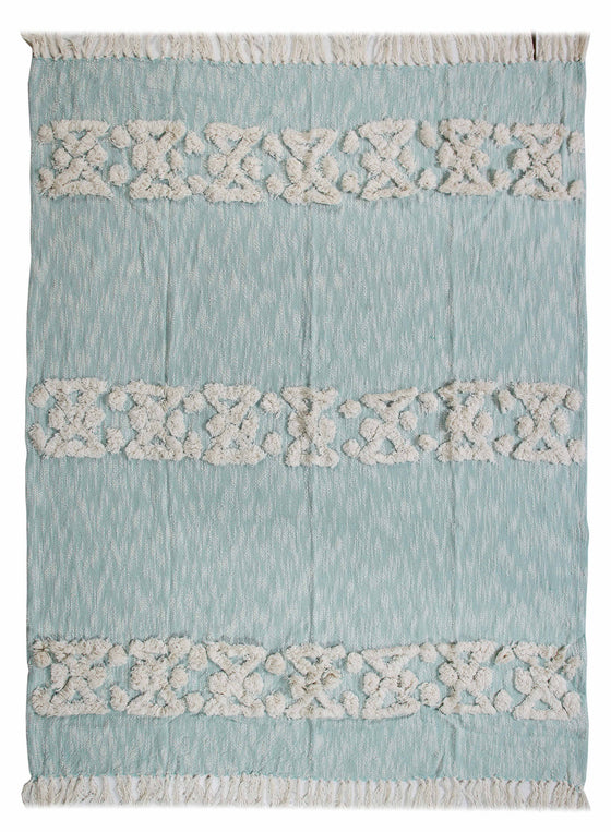 Blue And White Woven Cotton Geometric Throw Blanket