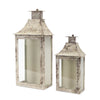 Set Of Two Beige Flameless Floor Lantern Candle Holder