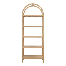  80" Natural Wood Five Tier Arched Top Bookcase