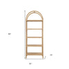 80" Natural Wood Five Tier Arched Top Bookcase