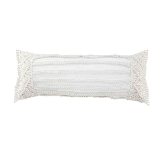 14" x 36" White Macrame Lumbar Pillow