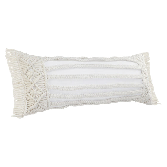 14" x 36" White Macrame Lumbar Pillow