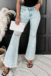 Light Blue Casual Distressed Washed Flare Jeans