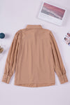 Khaki Solid Color Casual Button Up Puff Sleeve Pleated Shirt | Available in Other Colors