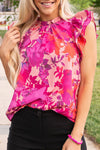 Pink Floral Blouse with Ruffled Sleeves