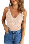 Red Casual Lace Overlay Strappy Hollow Out Camisole Top