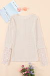 Beige Ribbed Lace Crochet Long Sleeve Shirt | Also Available in Black