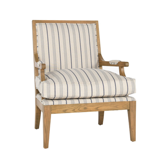 29" Blue and Ivory Linen Blend Striped Armchair