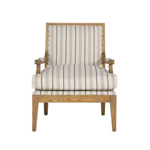  29" Blue and Ivory Linen Blend Striped Armchair