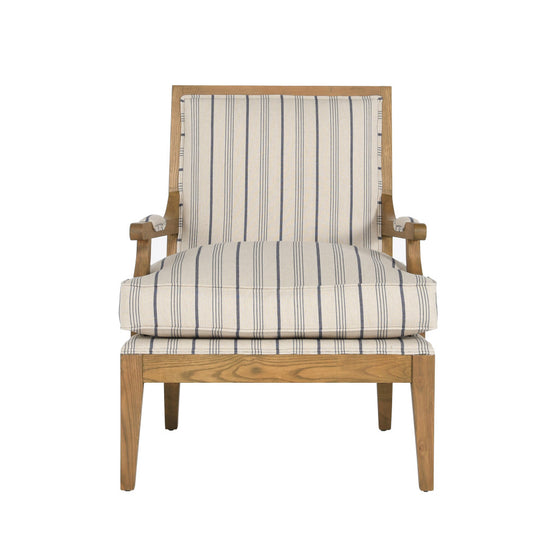 29" Blue and Ivory Linen Blend Striped Armchair