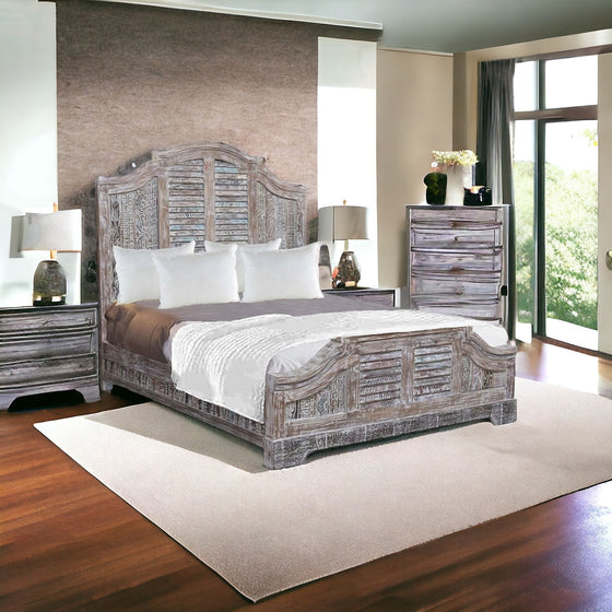 Shutter Scallop Solid Wood King White Bed | Available in 2 Sizes