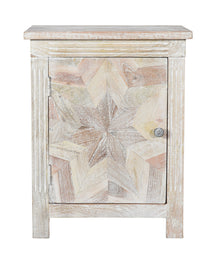  28" Distressed White Starburst Geometric Solid Wood Nightstand