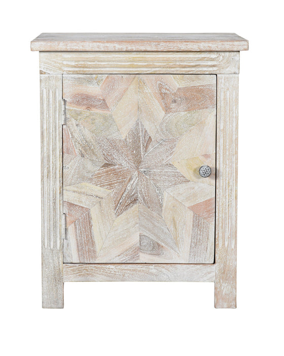 28" Distressed White Starburst Geometric Solid Wood Nightstand