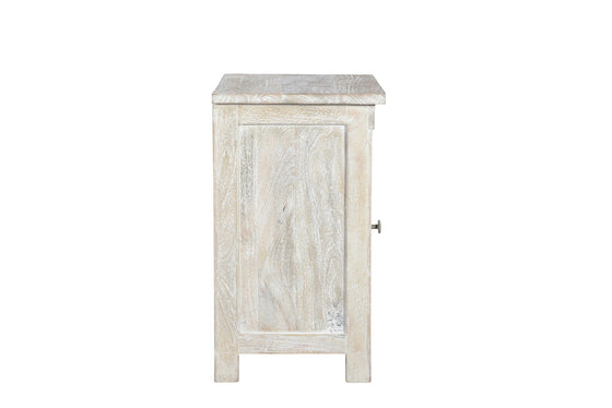 28" Distressed White Starburst Geometric Solid Wood Nightstand