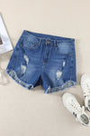 Dark Blue Casual Frayed Hem Denim Shorts | Available in 2 Colors