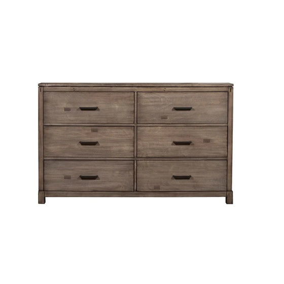 60" Gray Solid Wood Six Drawer Double Dresser