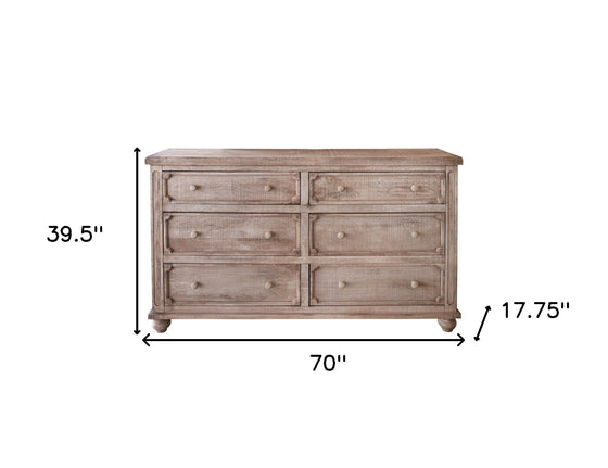 70" Natural Solid Wood Six Drawer Double Dresser