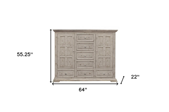 64" White Solid Wood Seven Drawer Chest