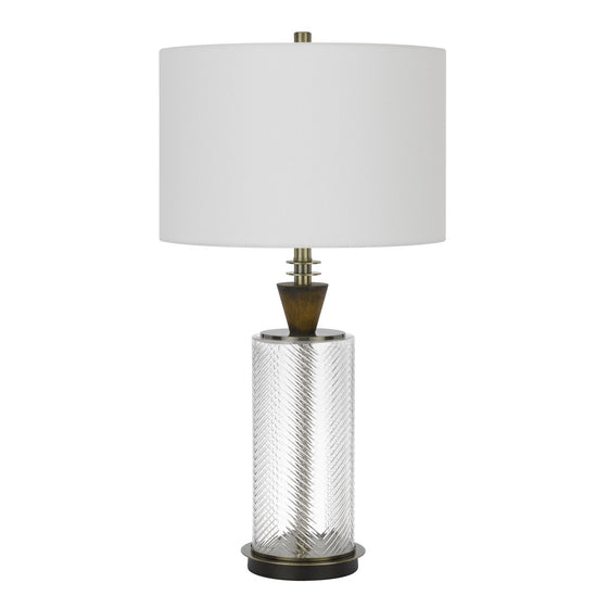 30" Clear Metal Table Lamp with White Empire Shade