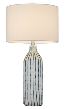  30" Aqua and Gray Glass Table Lamp with White Drum Shade