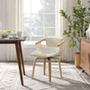 Off White and Natural Upholstered Faux Leather Dining Armchair