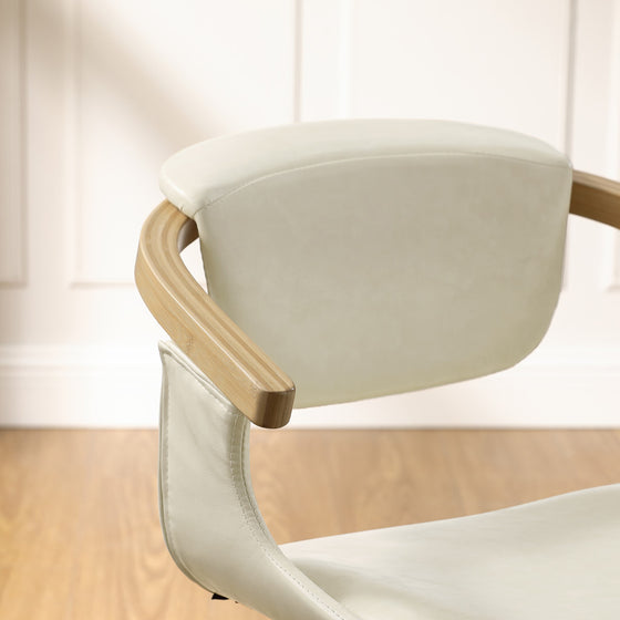 Off White and Natural Upholstered Faux Leather Dining Armchair