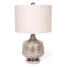  21" Silver Metallic Glass LED Table Lamp With Beige Drum Shade