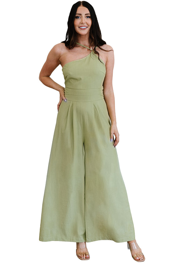 Green Asymmetric Wide Leg Jumpsuit