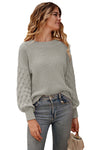 Gray Solid Cable Knit Drop Shoulder Sleeve Sweater