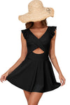 Black Cut Out Ruffle Crossed One Piece Swim Dress | Available in 2 Colors